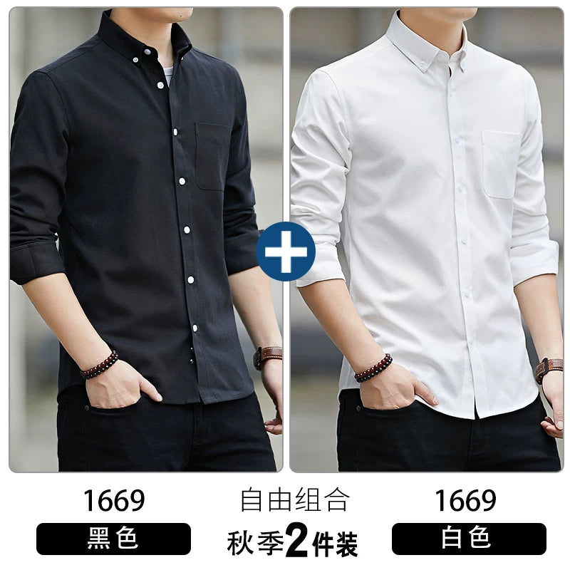 Kişilər üçün uzunqol köynək, gənclik üslubunda, boş forma, dəbli brend, yüksək səviyyəli Oksford parça, düz rəng, payız geyimi, gündəlik üst geyim.