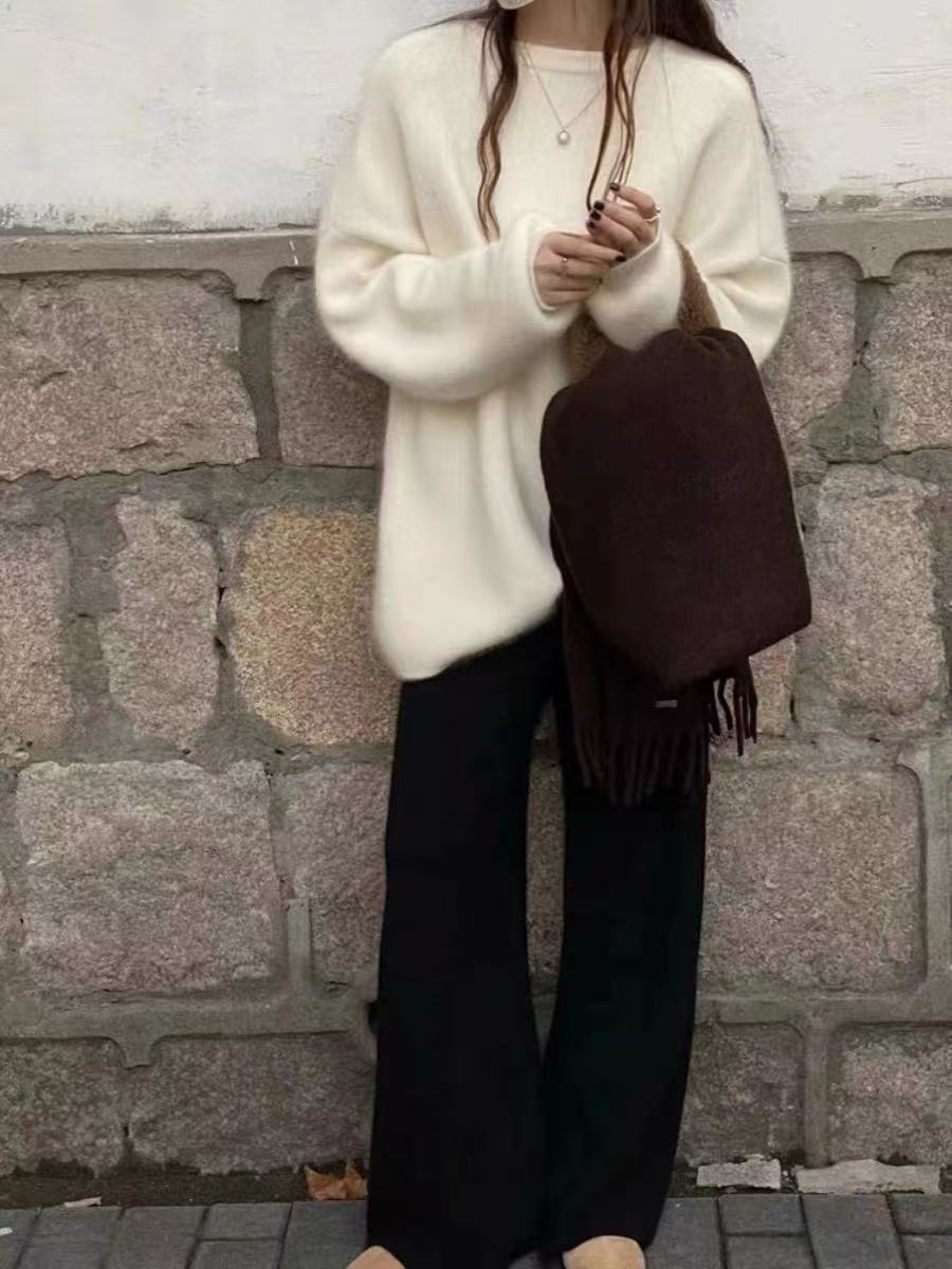 Payız və Qış üçün Qadın Yumşaq və Rahat Yun Şalvarları: Yüksək Belli, Geniş Ayaqlı, Kaşmir Trikotaj Düz Ayaqlı Şalvar, Qalın və Yun Astarlı Uzun Şalvar