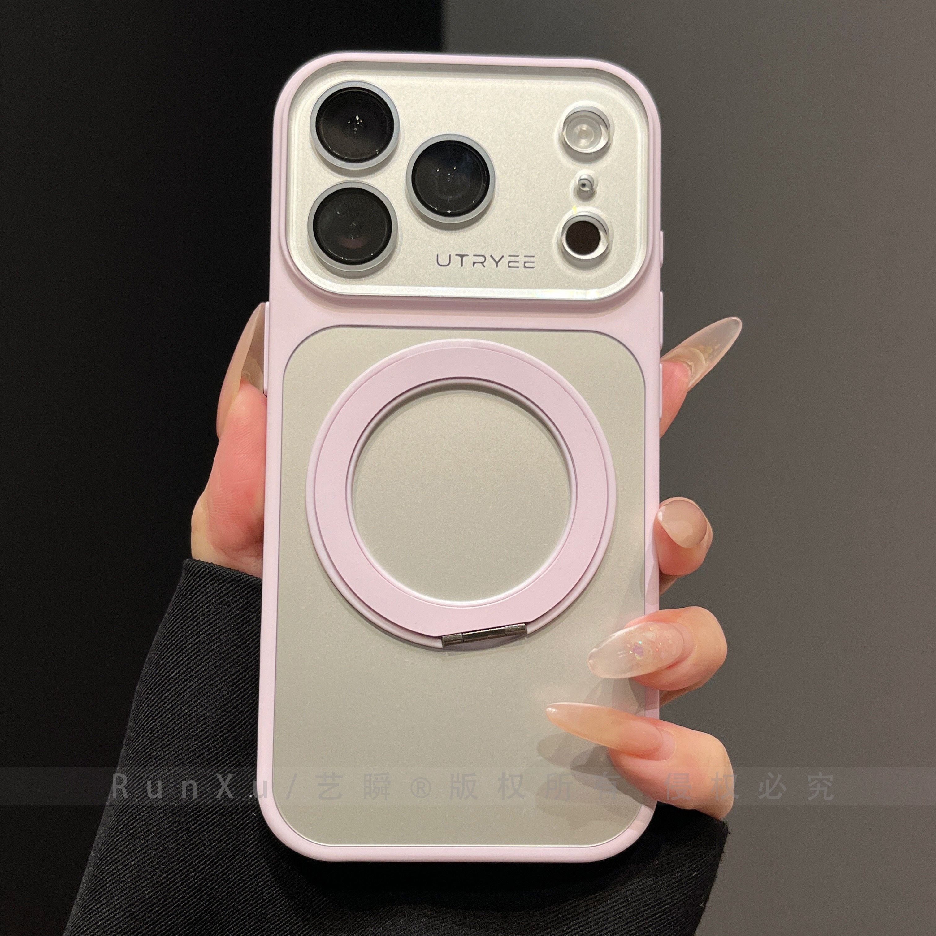 Tutqun gümüşü zərif AG tutqun dəri Apple 17ProMax mobil telefon qutusu iPhone16pro yeni 360° fırlanan stend 14 böyük pəncərə 13 hər şey daxil obyektiv filmi 15 qoruyucu örtük