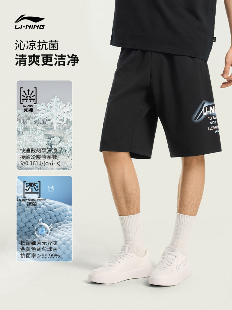 Li Ning Buz İpək Şort Kişi 2026 Yeni Şort Kişi Yay Antibakterial Təsadüfi Şort Retro Qara İdman Şortu