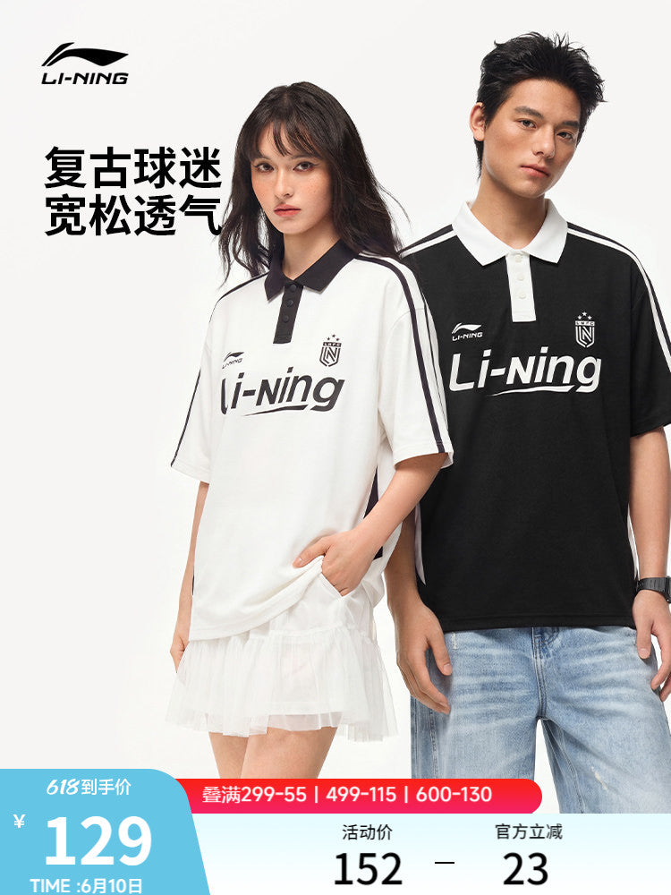 Li Ning POLO kişi köynəyi 2026 yeni cüt yaxa yarımqol üst boş Amerika qısaqol idman köynəyi qadınlar üçün