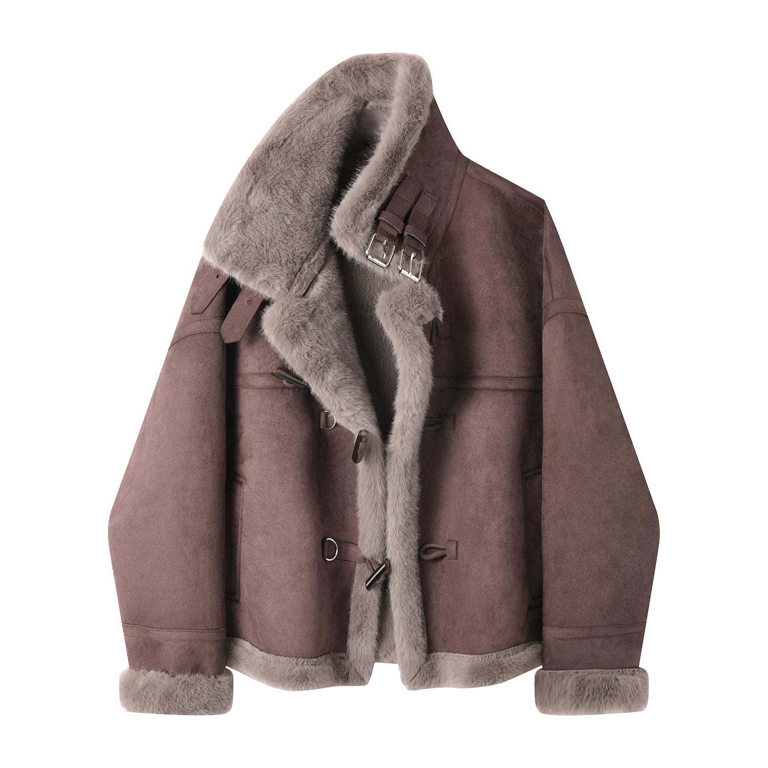 Cholisa Xəz astarlı Dovşan Yaxalıqlı Motosiklet Gödəkçəsi Qadın Payız və Qış Koreya Üslubunda Super Şirin Qalın və İsti Üst Geyim