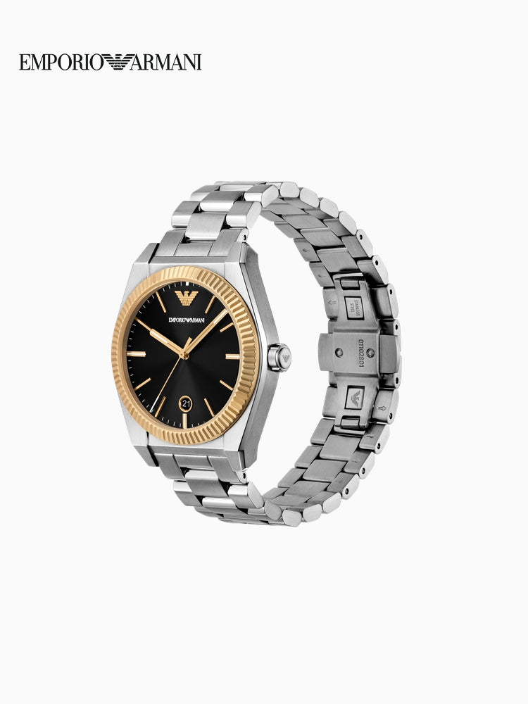 [Yeni il hədiyyəsi] EMPORIO ARMANI Kişilər üçün Kvars Saatı, Paslanmayan Polad Qayış və Dəri Qayışla - Rəsmi