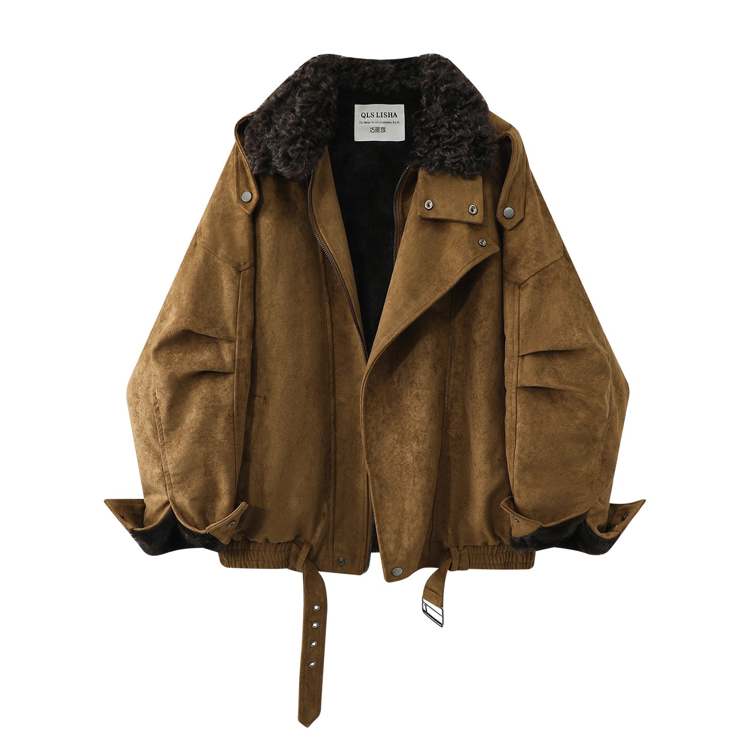 Chorlisa Retro Yun Astarlı Qalınlaşmış Maral Dərisi Palto Qadınlar üçün 2025-ci ilin Qış Yeni Stil Yaxa İsti Motosiklet İş Gödəkçəsi