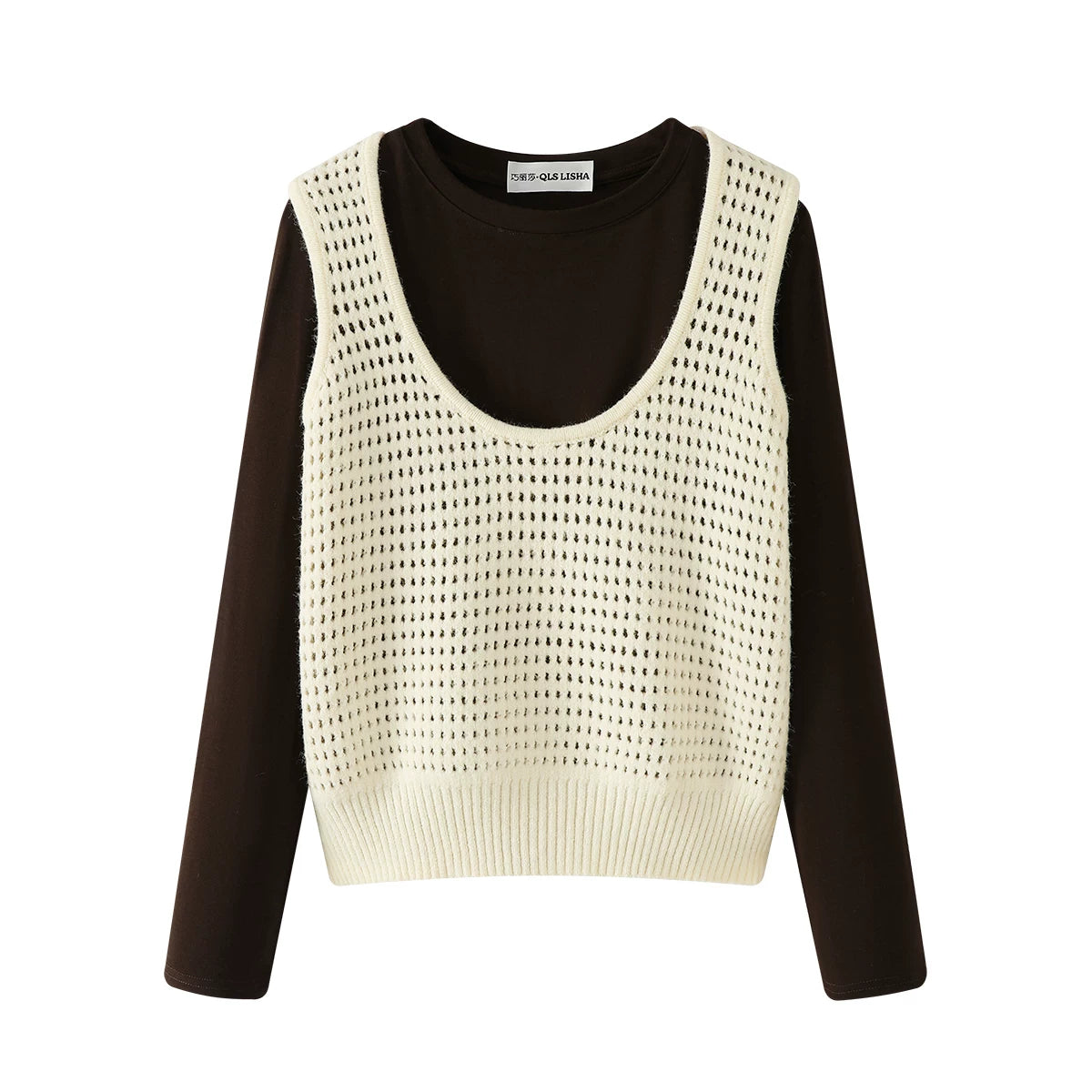 Cholisa'nın çox şirin erkən yaz iki hissəli trikotaj jilet jilet uzunqol köynək Koreya üslubunda geyim dəsti