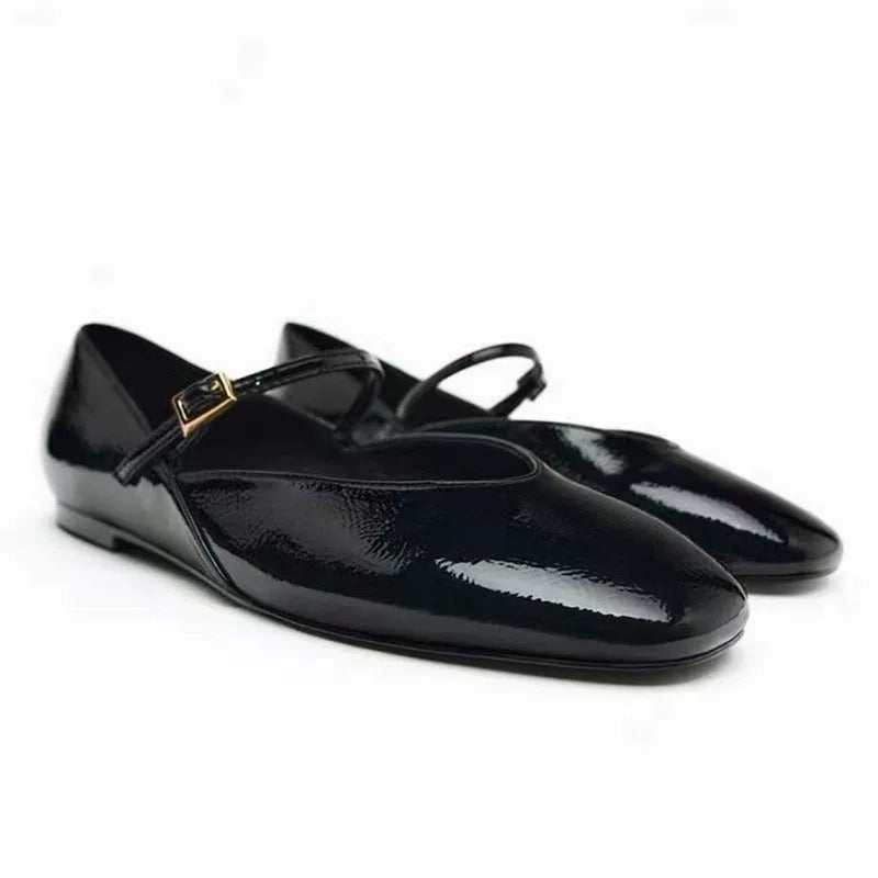 2025 Qadın Ayaqqabı Patent Dəri Mary Jane Style Flat Balle