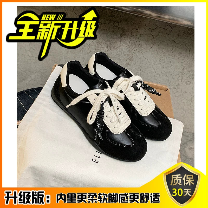 Women's Retro Color Block Leather Trainers, 2025 New Style, Soft Sole, Multifunctional Daily Sports Shoes, Height Increasing, Sneakers