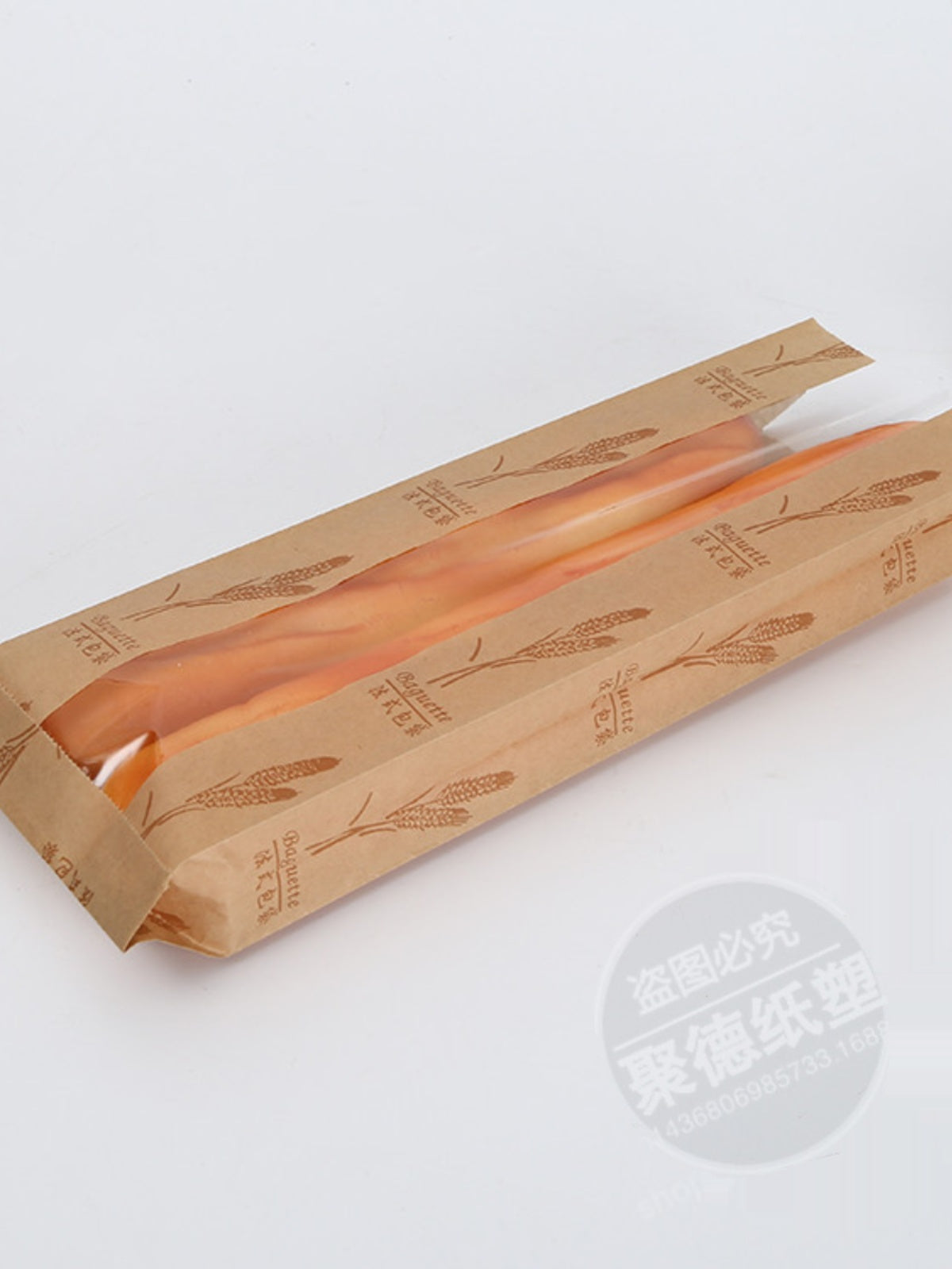 Boş uzun baget 450 q tost çantası Avropa çantası qablaşdırma çantası bişmiş çörək yeməyi pəncərəsi yağ keçirməyən kraft kağız çantası