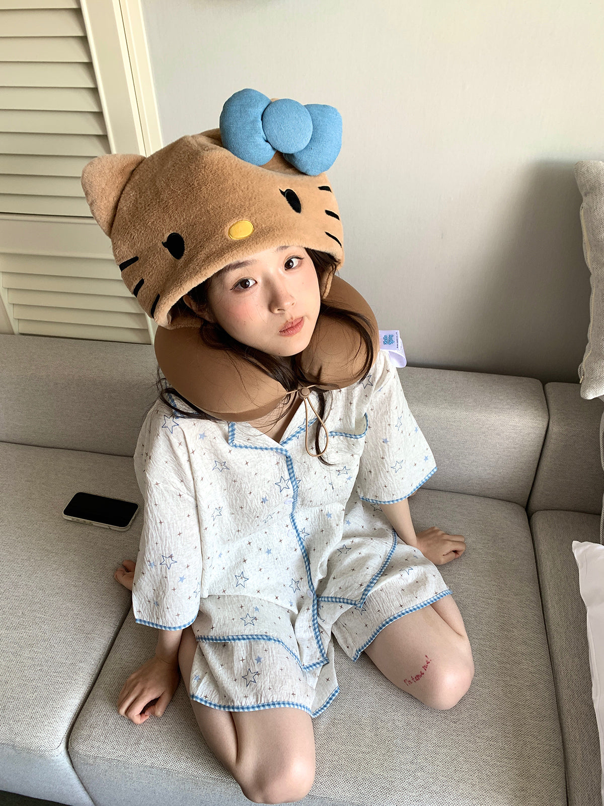 Xinbangbang Homedress yay yeni ulduz çaplı qısaqol pijama, qadınlar üçün dəriyə uyğun və rahat ev geyimi dəsti