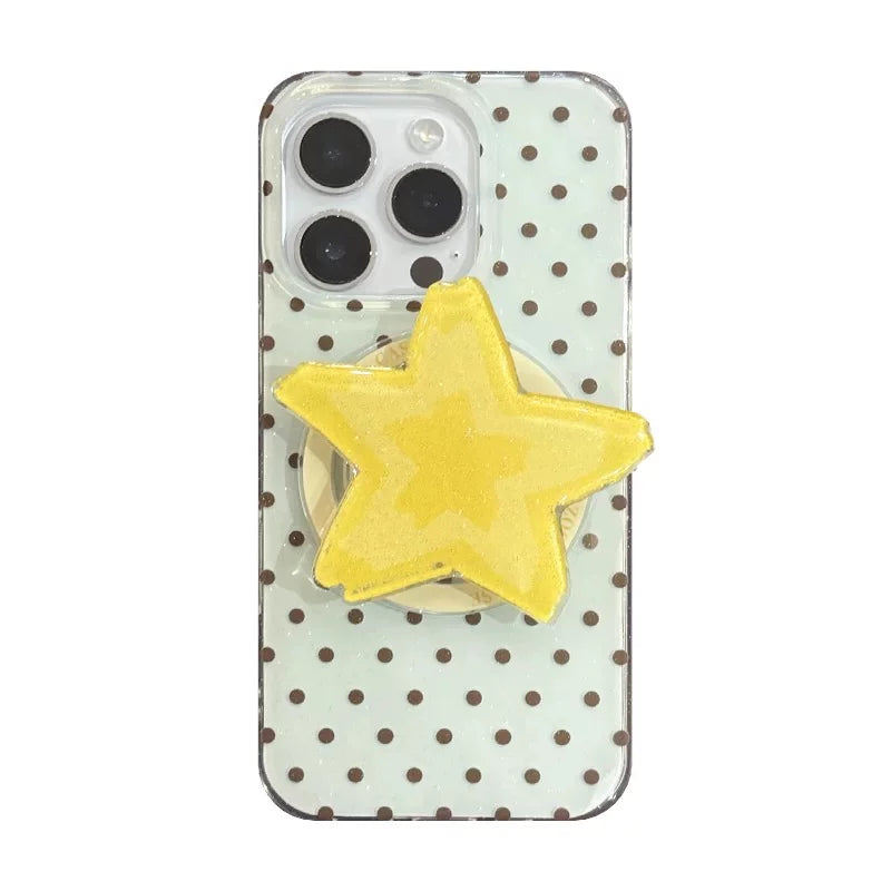 Yay nanə yaşıl polka nöqtəli sarı ulduzlu maqnit tutucu Apple 16 mobil telefon qutusu iPhone 15 qız modeli 13/12 payız əleyhinə 11PROMAX hər şey daxil S/XR yeni məhsul 7/8 yumşaq qutu 14PLUS