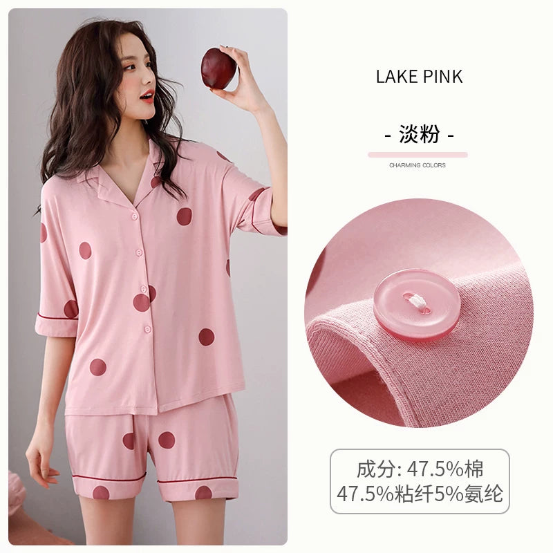 Carrefen Pijama Qadın Yay Modal Qısaqol Şort Ev Geyimi Yay Nazik Buz İpək Sərin Dəst