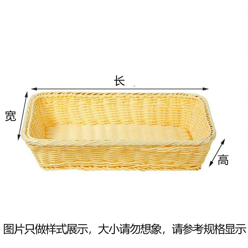 Düzbucaqlı imitasiya rattan meyvə səbəti, plastik toxunmuş çörək səbəti, supermarket ekran səbəti, məişət qəlyanaltı saxlama səbəti