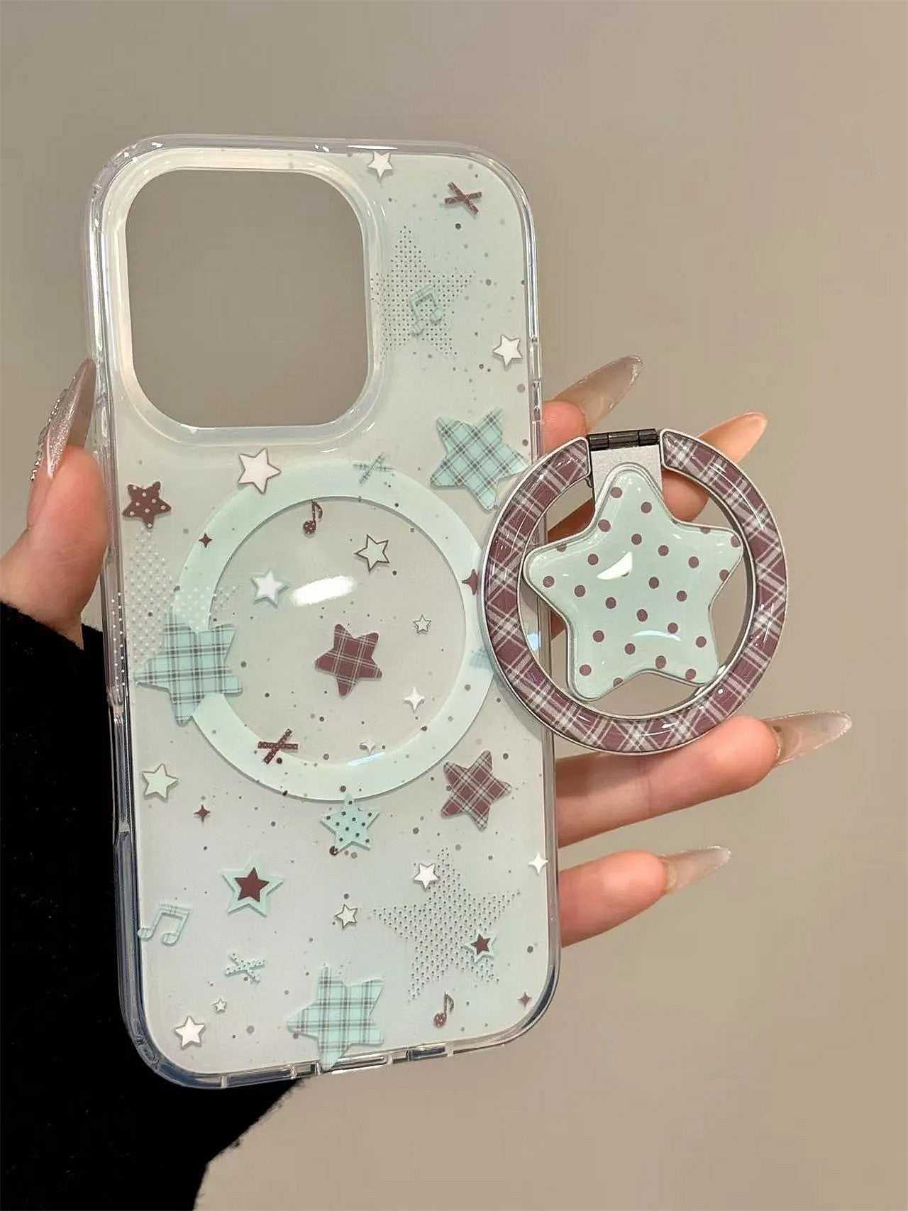 Hinlucky Koreya ins nanə yaşıl plaid ulduz maqnit mötərizə Apple 17 mobil telefon qutusu iphone16promax yeni 15 ikiqat qat 14 düşməyə qarşı qoruyucu örtük 13 niş yaradıcı