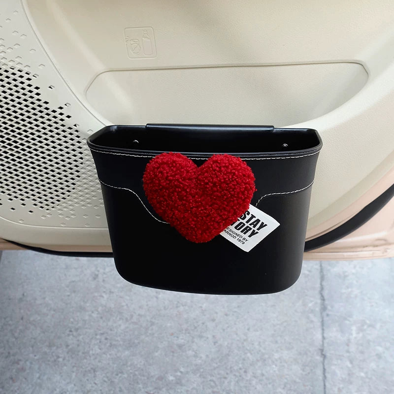 Car trash can, side door storage, interior premium feature seat back multi-function storage umbrella holder