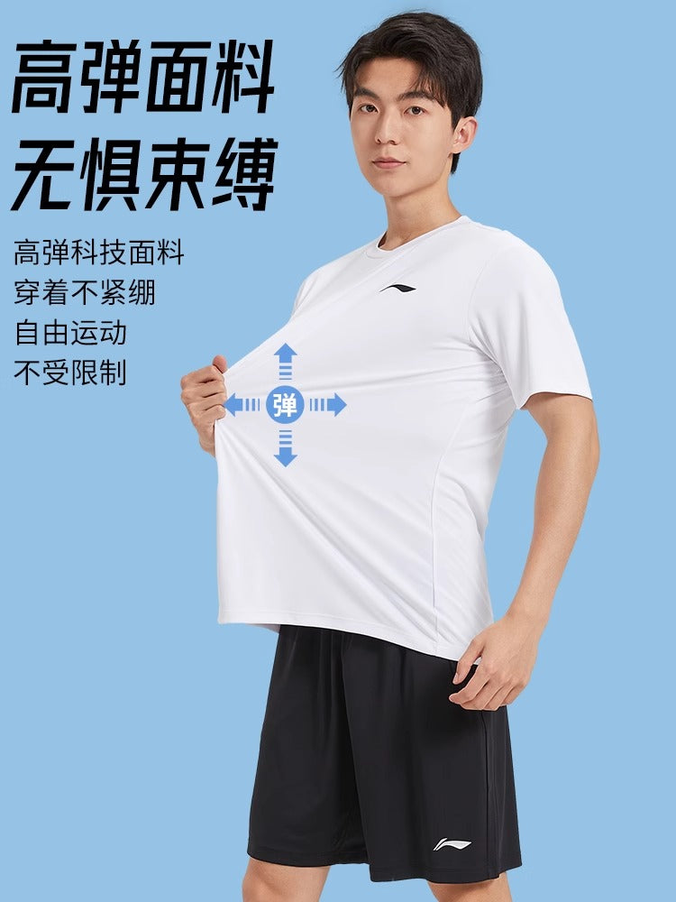 Li Ning idman kostyumu kişi yay nazik tez quruyan geyim qaçış köynəyi qısaqol şort badminton forması Atalar günü