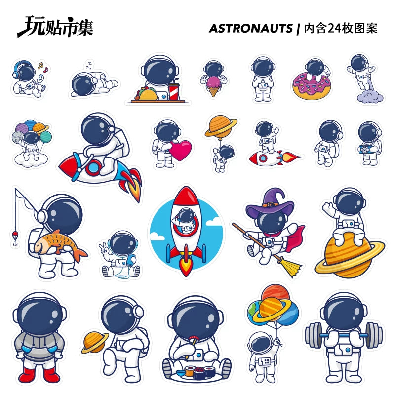 Fərdi cizgi filmi sevimli planet astronavt stikeri çamadan, noutbuk dəbilqəsi cib telefonu suya davamlı stiker