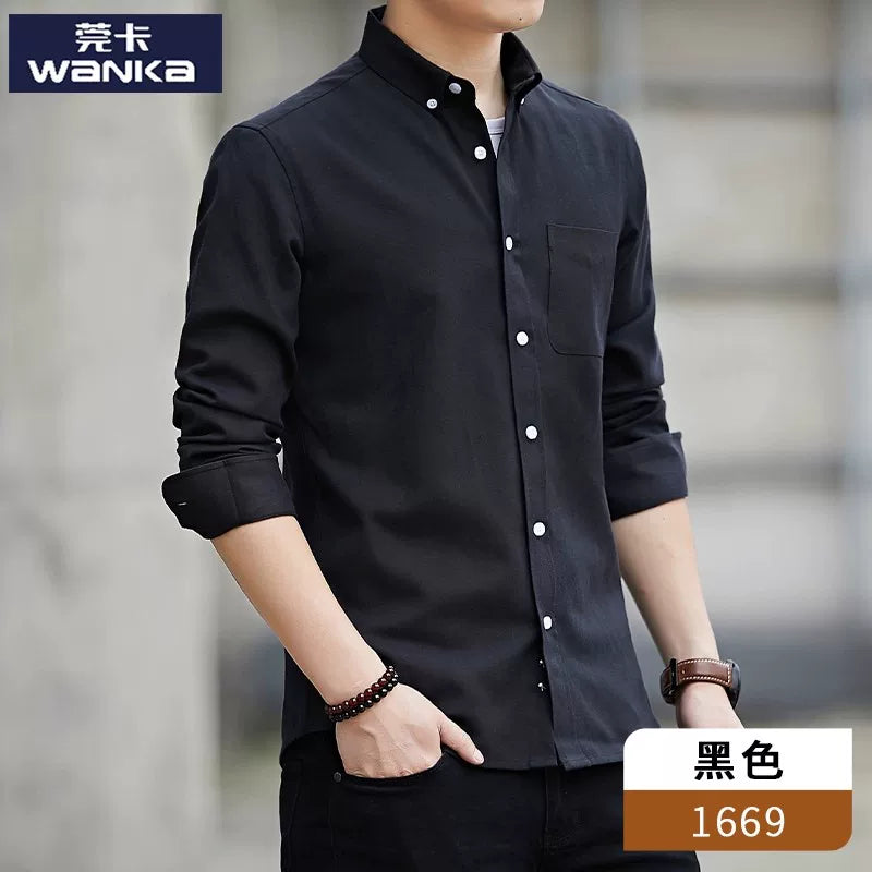 Kişilər üçün uzunqol köynək, gənclik üslubunda, boş forma, dəbli brend, yüksək səviyyəli Oksford parça, düz rəng, payız geyimi, gündəlik üst geyim.