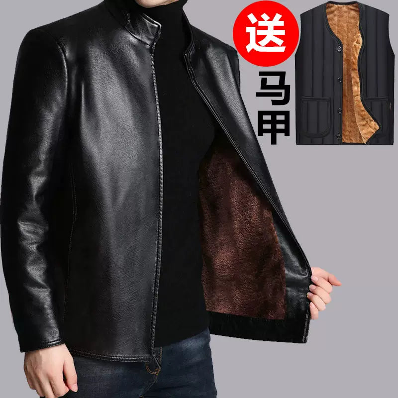 2024 Payız/Qış Yeni Kişilər üçün Yaxalıqlı İşgüzar Gündəlik PU Dəri Gödəkçə, Yun Astarlı və Qalınlaşdırılmış Motosiklet Gödəkçəsi