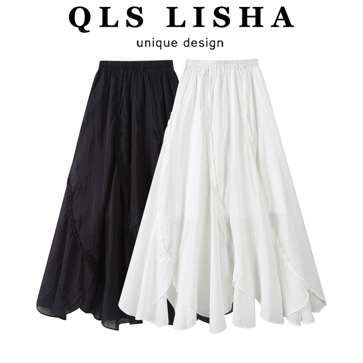 Cholisa'nın niş dizaynı, axıcı ağ A-xəttli midi ətək, qadın yay nazik, qeyri-müntəzəm yüksək belli ətək