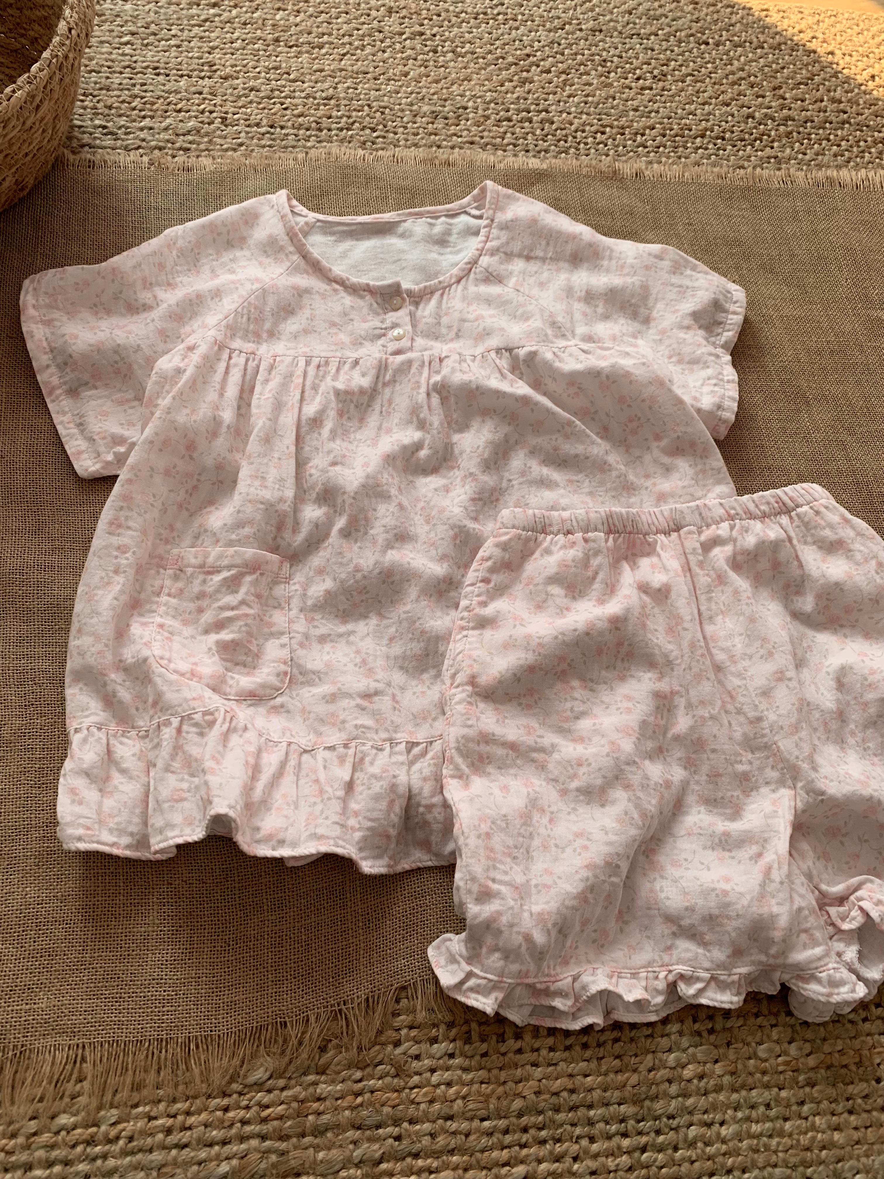 Pambıq köpüklü yaz yuxu çiçəkli pambıq pijama qadınlar üçün yay pambıq ikiqat iplik dəyirmi boyun qısaqol uzunqol kostyum ev geyimi