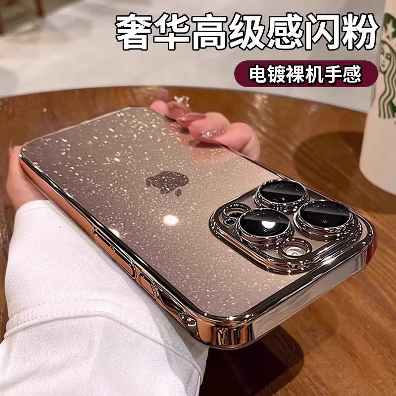 Galaxy parıldayan toz Apple 16promax cib telefonu qutusu, quraşdırılmış linza plyonkalı yeni iphone15pro 14 ultra nazik və şəffaf 13 yaşlı cütlük 12 hər şey daxil olmaqla düşməyə qarşı 11 məşhur qoruyucu qutu 17 üçün uyğundur.
