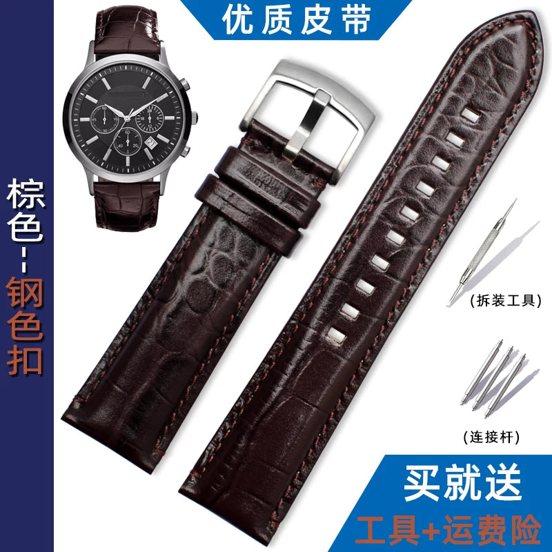 Replacement Armani AR2432 AR2433 AR2447 premium watch straps, men and women pin buckle 22mm calfskin leather watch bands
