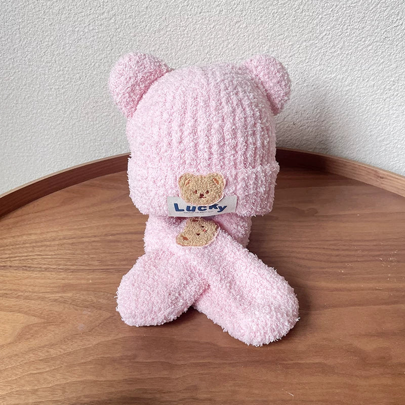 Körpə papağı və şarfı iki hissəli dəst, şirin ayı körpəsi qulaqcıqlı papaq, qalın və isti, oğlan və qızlar üçün, payız və qış üçün idealdır.