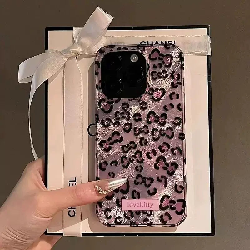 Pink Leopard Pattern Phone Case for iPhone 16 15 14 Pro Max 13