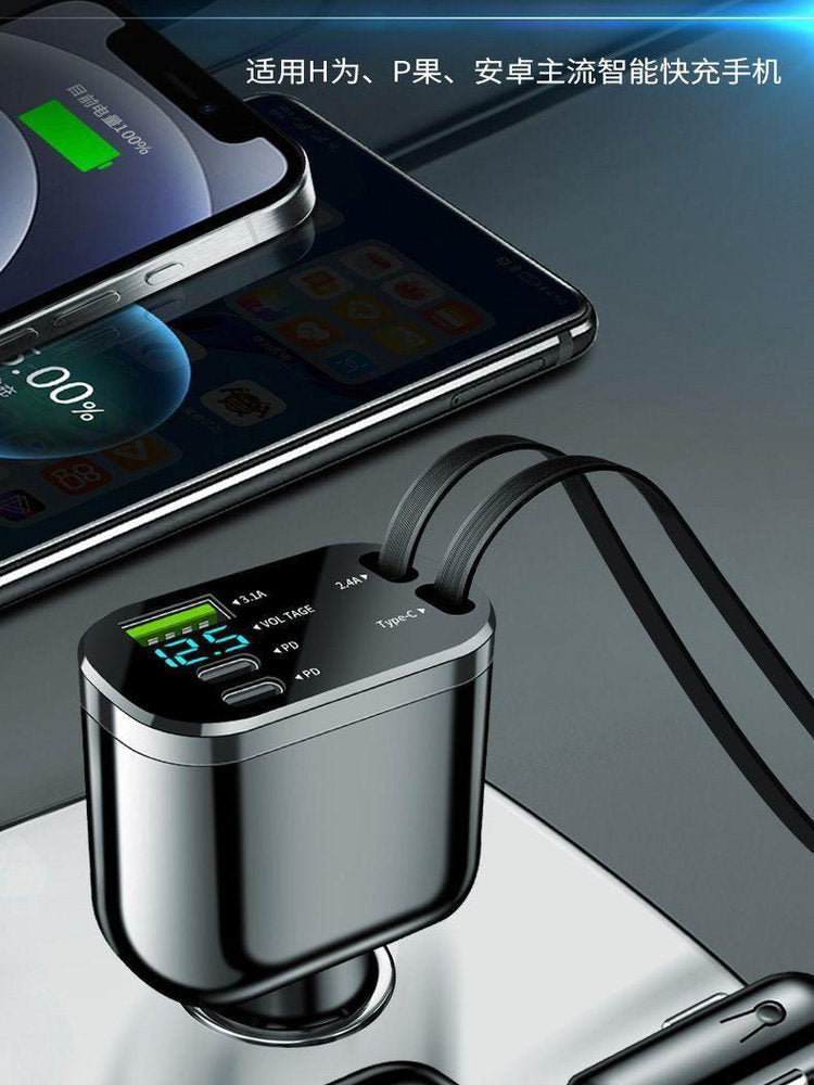 120W Super Sürətli Avtomobil Şarj Cihazı Geri Çəkilə Bilən Kabel, Avtomobil Siqaret Çaxmaq Adapteri, 1-dən 5-ə qədər Avtomobil Yuvası