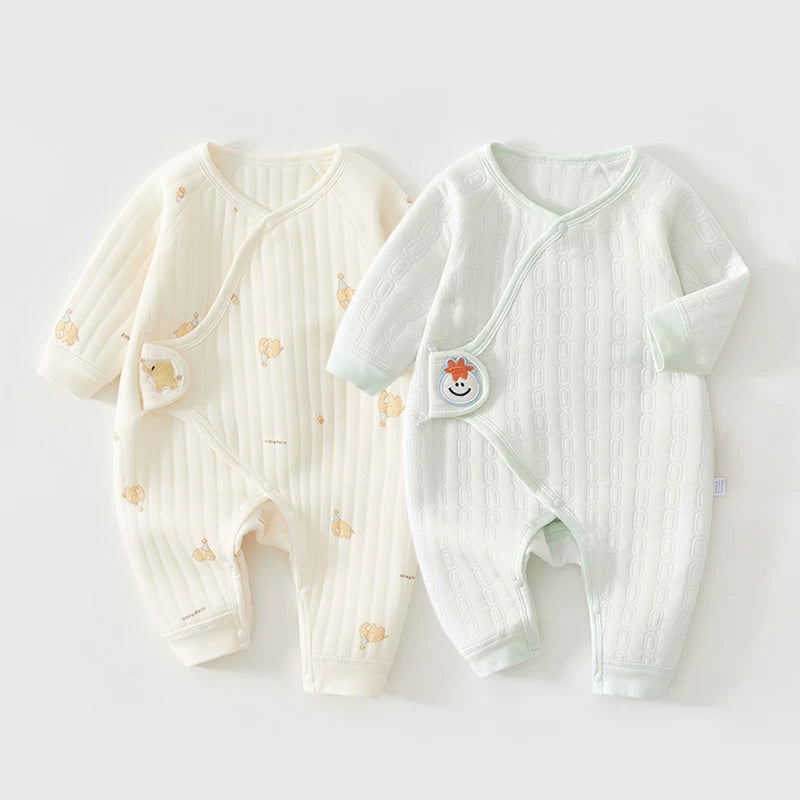 2 hissəli yeni doğulmuş körpə geyimləri dəsti, payız və qış bodiləri, təmiz pambıqdan isti və qalınlaşdırılmış körpə pijamaları, qış kombinezonları
