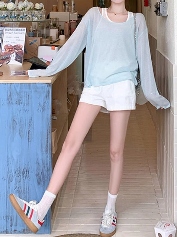 Qadınlar üçün böyük ölçülü ağ rəngli, çoxfunksiyalı gündəlik, boş, düz ayaqlı denim şortlar, yeni yay modeli, yüksək belli şalvar, 2026.