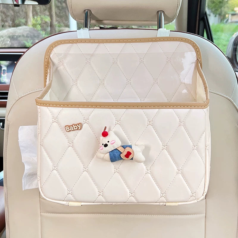 Cartoon style car tissue box, a multifunctional tissue organizer for the backs of car seats, is an essential item for organizing car interior items.