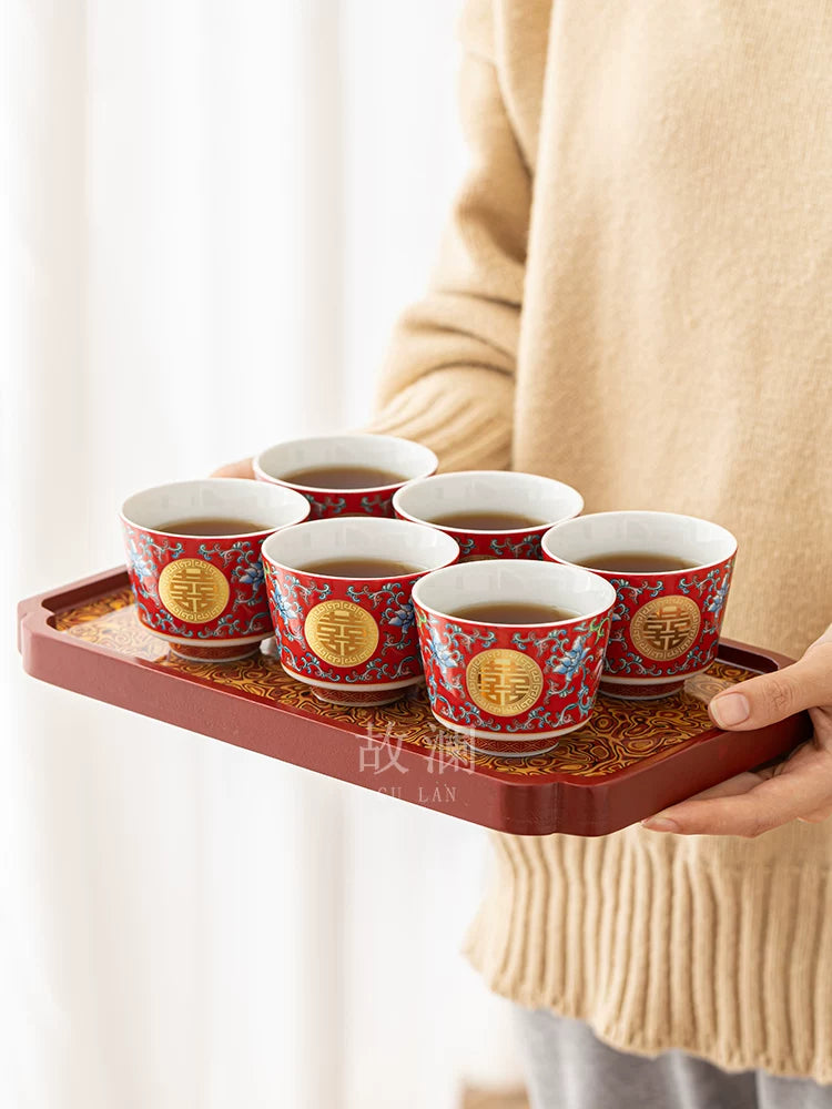 Gulan yüksək səviyyəli toy hədiyyəsi çay fincanları, bir cüt emaye toy stəkanları, yeni evlənmiş suvenir çay dəstləri