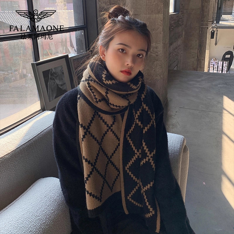 Fala Armani Women's Scarf 2025 New Autumn and Winter Multifunctional High Cheap Collar Warm Thickened Checkered Shawl