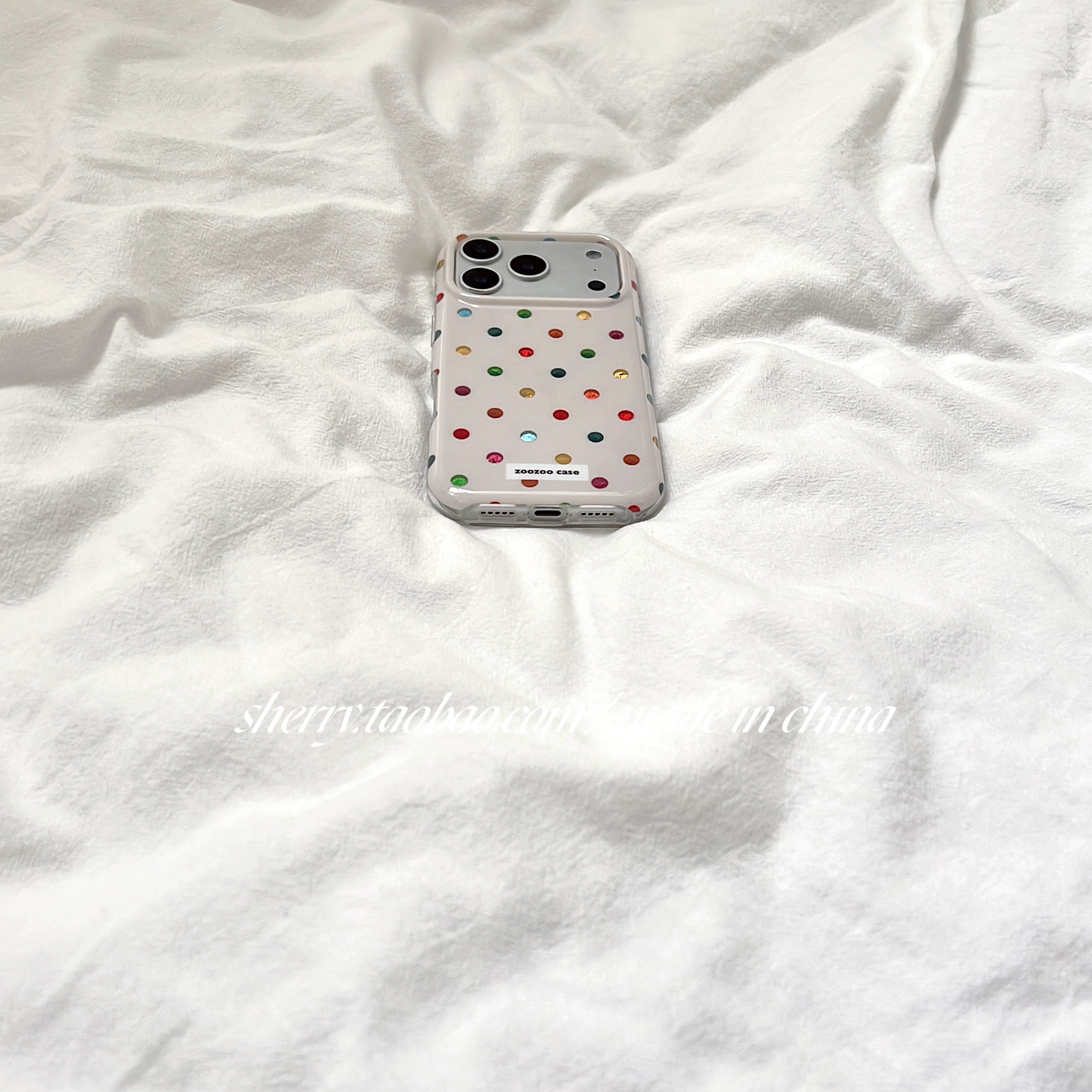 SHERRY*ins üslubunda rəngarəng zərli polka nöqtə elementləri Apple 17ProMax cib telefonu qutusu iPhone16Pro niş qız ürəyi 15 sadə 14 kiçik təzə cizgi filmi sevimli inkişaf etmiş üçün uyğundur