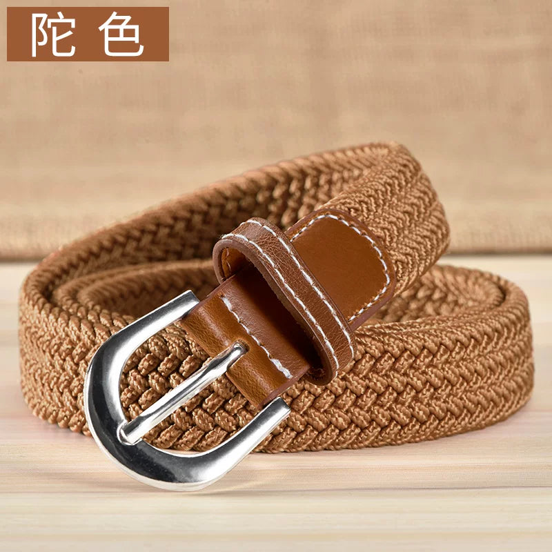 Kətan kəmər, qadın üçün deşiksiz toxunmuş elastik kəmər, Koreya üslubunda, dekorativ, uniseks nazik kəmər, tələbə gündəlik parça kəmər