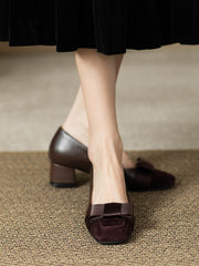 French style, Chanel inspired, color block women's high heels, 2024 spring and autumn new fashion, genuine leather, thick heel, strappy, retro mid-heeled single shoes.