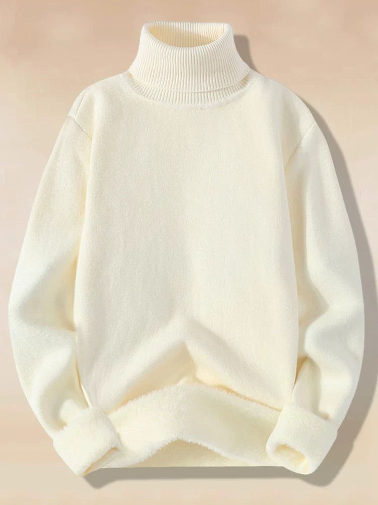 Kişilər üçün balıqçı yaxalı sviter, yun sviter, payız və qış iç qatı, flis astarlı, qalınlaşdırılmış ağ bir hissəli flis trikotaj