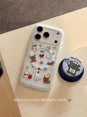 Hinlucky əyləncəli cizgi filmi sevimli bala maqnit tutacağı Apple 17 mobil telefon qutusu iphone16promax yeni 15 yarı şəffaf buzlu 14 yıxılmağa qarşı qoruyucu örtük 13 yaradıcı və super gözəl görünüşlü
