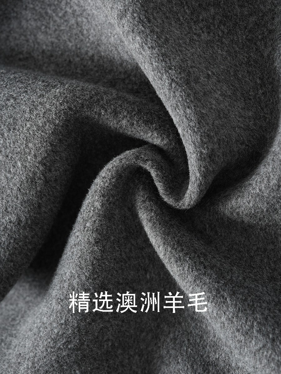 Hündür qadın üçün ikiüzlü yun palto, əlavə uzun, 2025 payız/qış üslubunda, boz, Koreya üslubunda, tüklü yun palto.