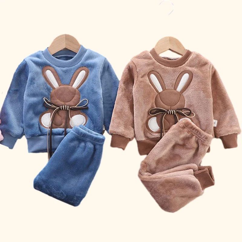 Payız Qış Uşaq Geyimi Uşaq Pijama Dəsti Qalın Flann