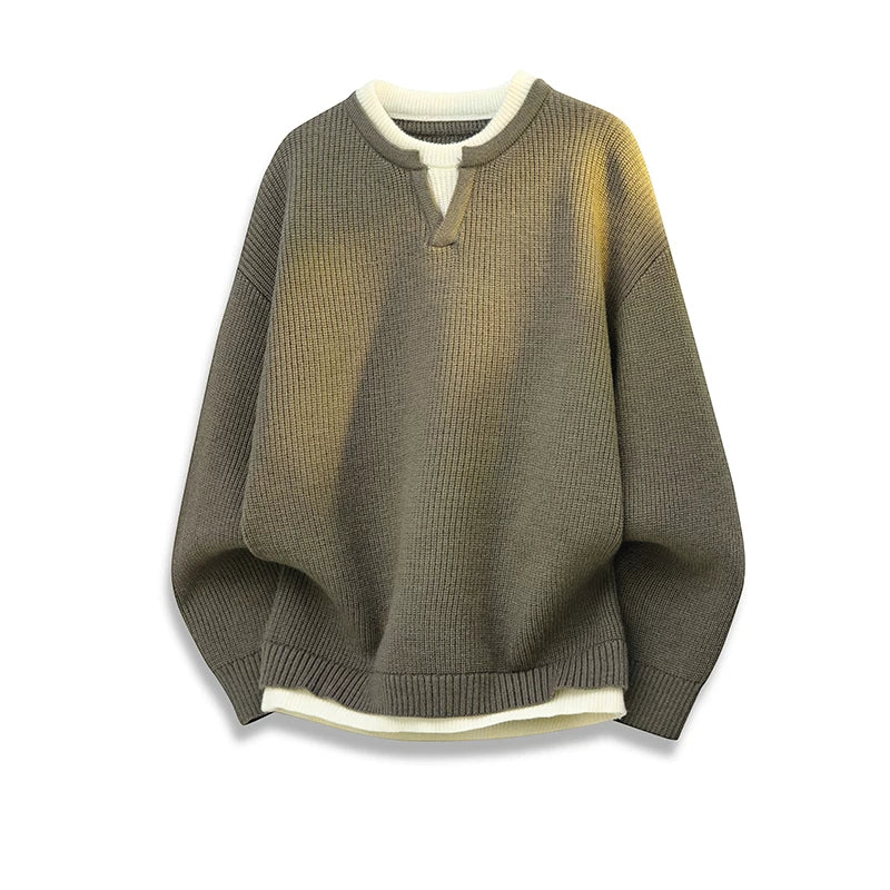 Romon Faux İki Hissəli Sviter Kişilər üçün 2025 Yeni Payız və Qış İsti Trikotaj Qalınlaşdırılmış Daxili Qatlı Kişi Topu