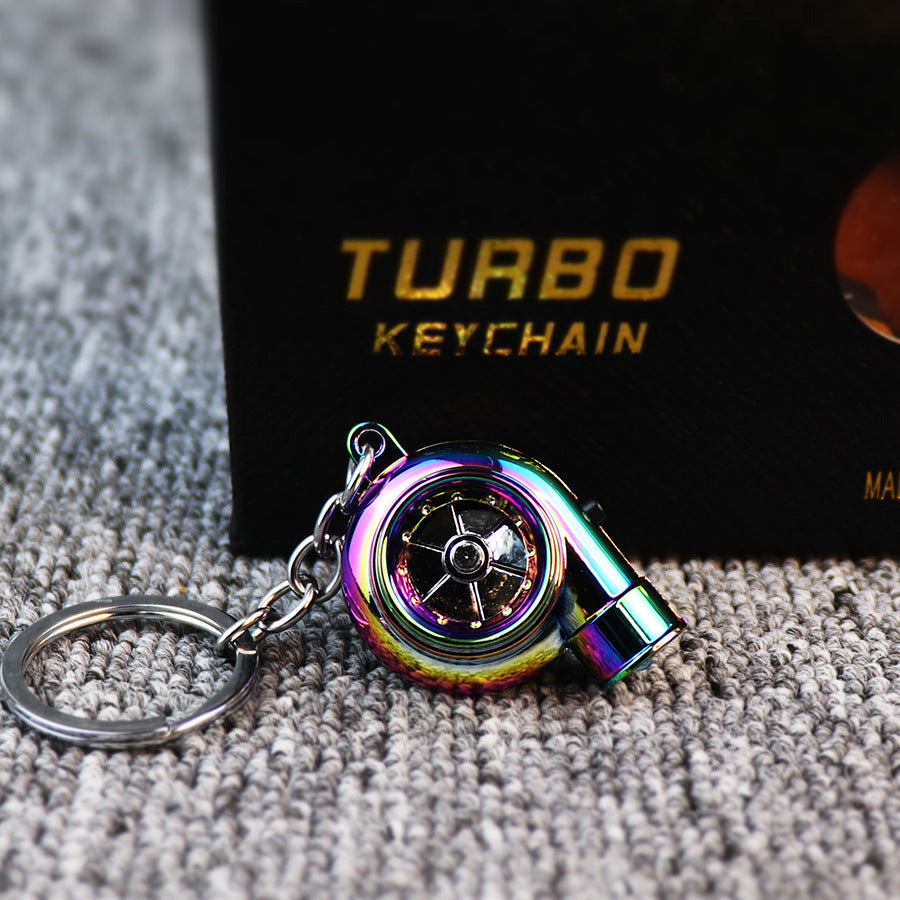 Audible TURBO car key ring, electric LED lights, turbine blade rotating key with pendant, creative decoration.
