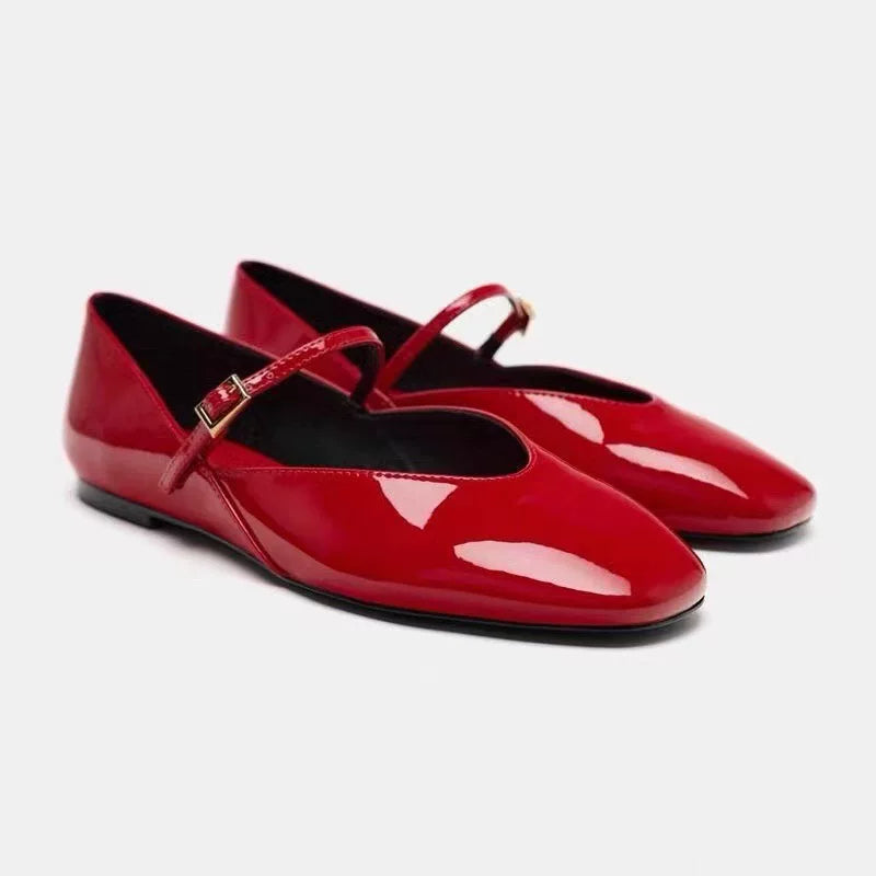 2025 Qadın Ayaqqabı Patent Dəri Mary Jane Style Flat Balle