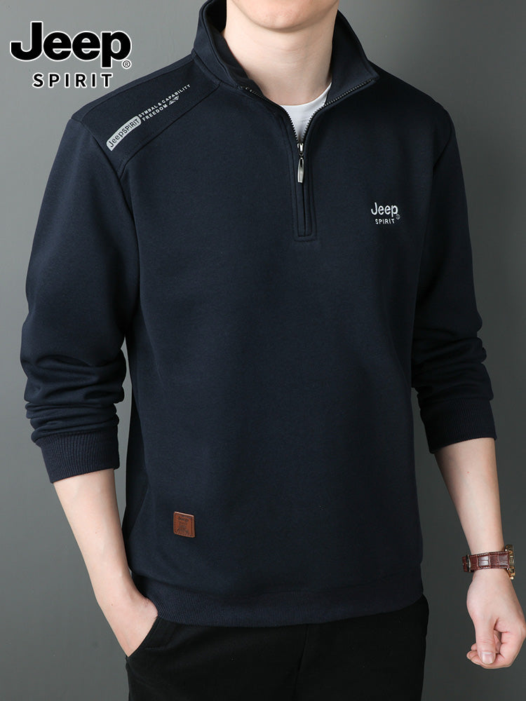 JEEP 2025 Payız Kişi Sviteri, Boş Forma, Dayaqlı Yaxalıq, Uzun Qol, Əsas Qat, Yarım Fermuarlı Top