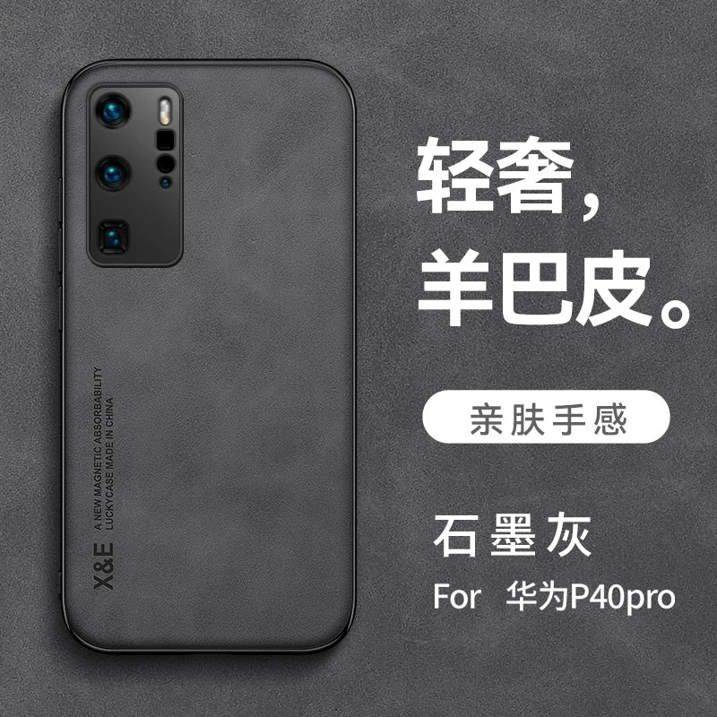 Huawei p40 mobil telefon qutusu p40pro üçün uyğundur ultra nazik silikon düşməyə qarşı yüksək səviyyəli həqiqi dəri kişi p4o+ quzu dərisi maqnit qoruyucu örtük yüksək səviyyəli por lens hər şey daxil yumşaq qabıq kişi və qadınlar üçün yeni model