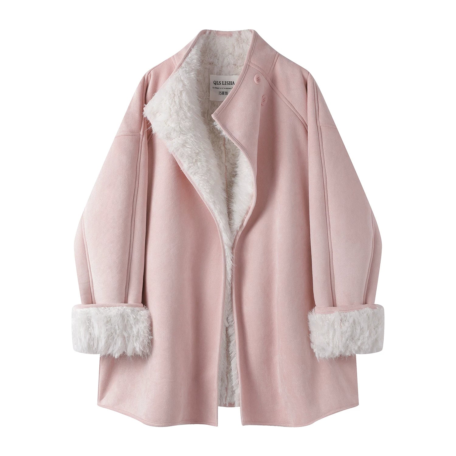 Cholisa Koreya üslubunda qadınlar üçün çox şirin isti, xəz astarlı pambıq palto, qış çəhrayı, şirin zamşa xəz astarlı palto