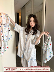 Xinbangbang Homedress yay yeni ulduz çaplı qısaqol pijama, qadınlar üçün dəriyə uyğun və rahat ev geyimi dəsti