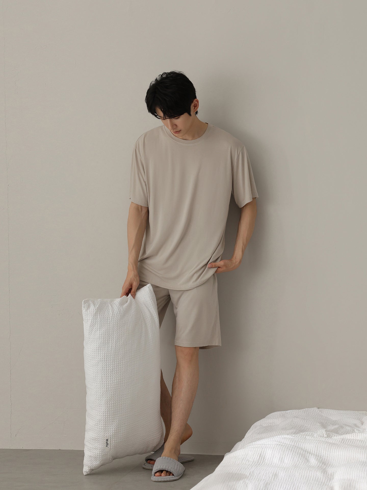 [Cool Feeling] Modal Buz İpək Pijama Kişi Yay Nazik Qısaqol Şort Yeniyetmələr Evdən Geyimi Kostyum