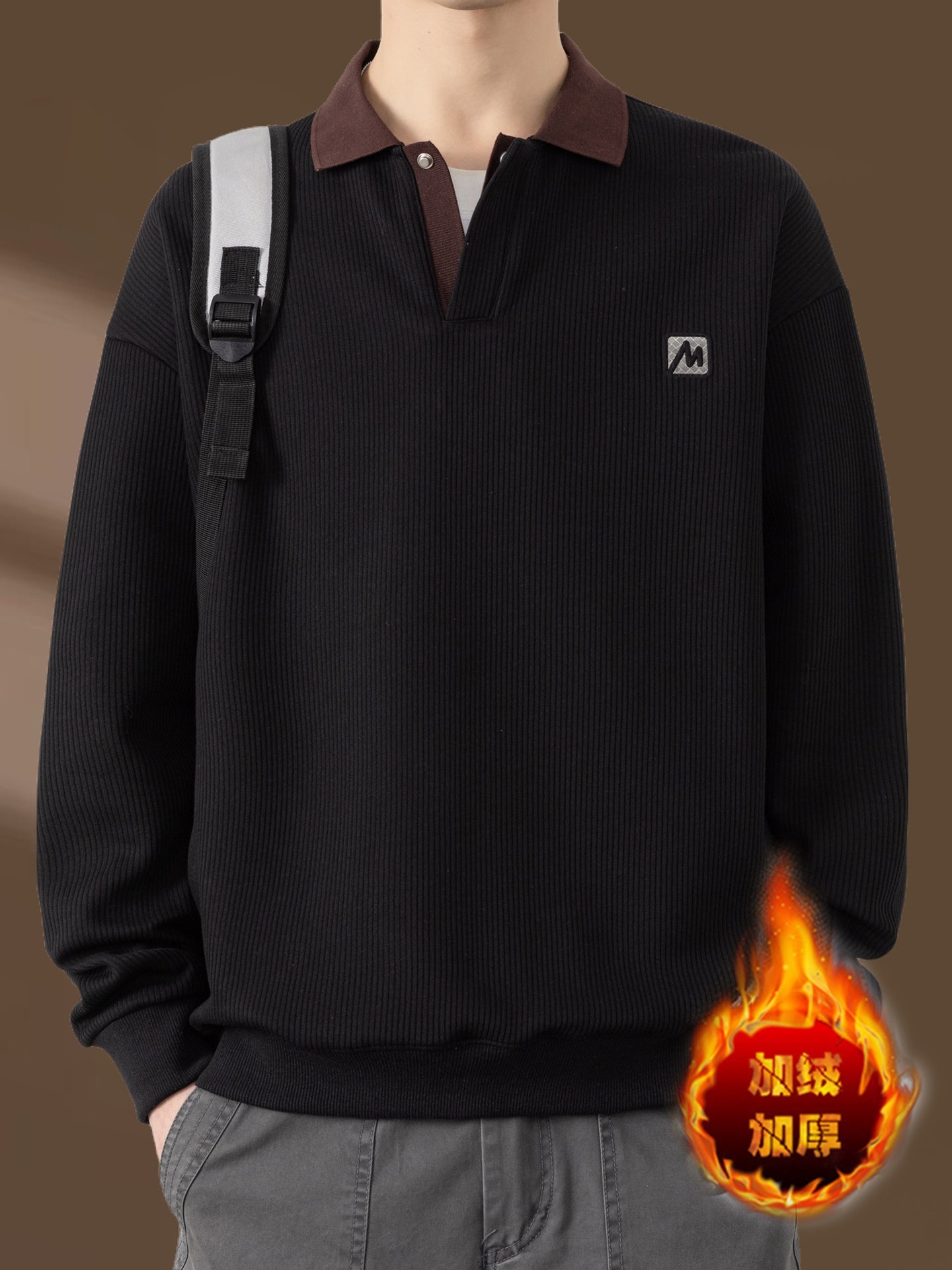 Qiao Dimengla Yüksək keyfiyyətli payız/qış kişi sviteri, yun astarlı, qalınlaşdırılmış, ağır, yaxalı, uzunqol, gündəlik kişi geyimi, yaz/payız üslubu